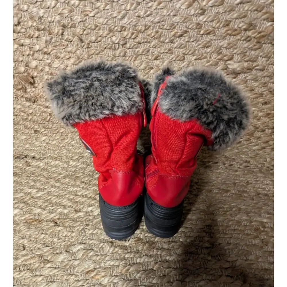 Dream Pairs Girls Sz 1 Red Black Faux FurTrim Thinsulate Waterproof Winter Boots